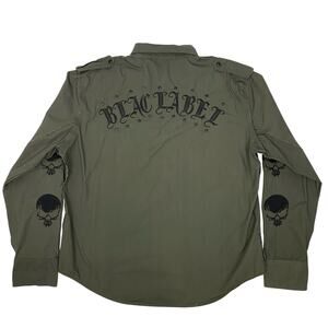 Blac Label Snap Up Shirt Mens Size 2XL Y2K Military Green Grunge Punk Metal Emo